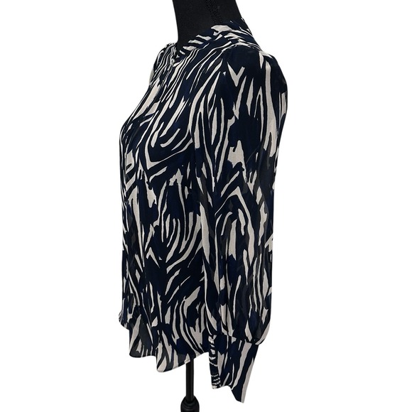Mint Velvet Zebra Print Sheer Blouse With Zipper Black Cream Blue Women's Size 4 - Picture 5 of 9